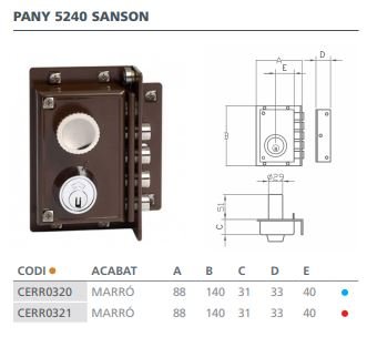 CERRADURA SEGURIDAD CGS SANSON 5240 IZQUIERDA MARRON 5240 IZQ.