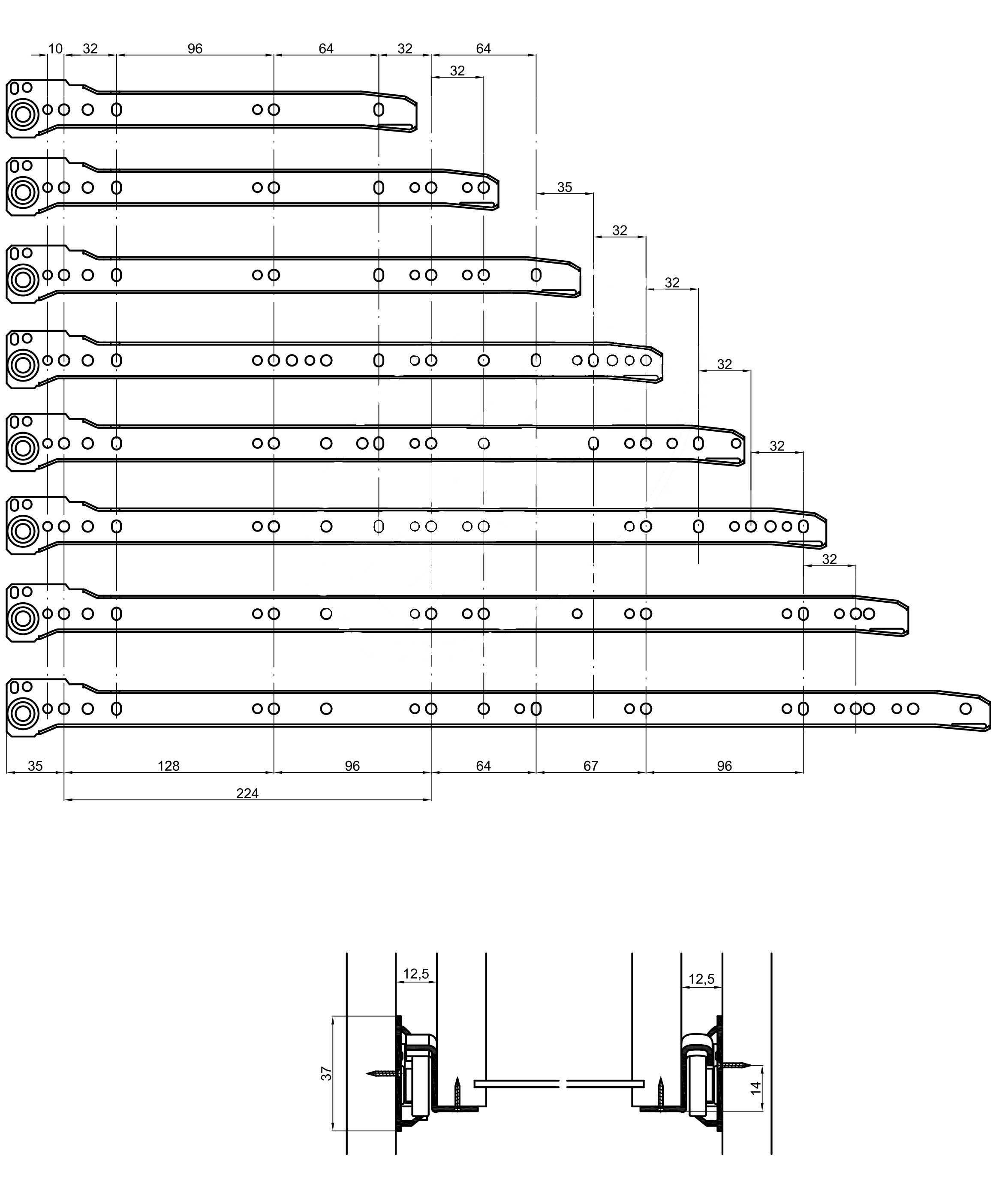 GUIA P/CALAIX S (JGO.) BLANCA4500-35 CM.