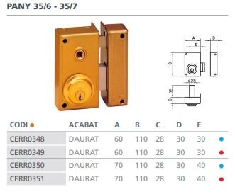 CERRADURA SOBREPONER 35- 6 D 35 6 DER.