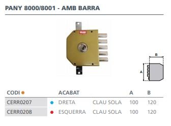 CERRADURA SOBREPONER CON VARILLAS LLAVE SOLA 60/I ESMALTADA ORO 8001P