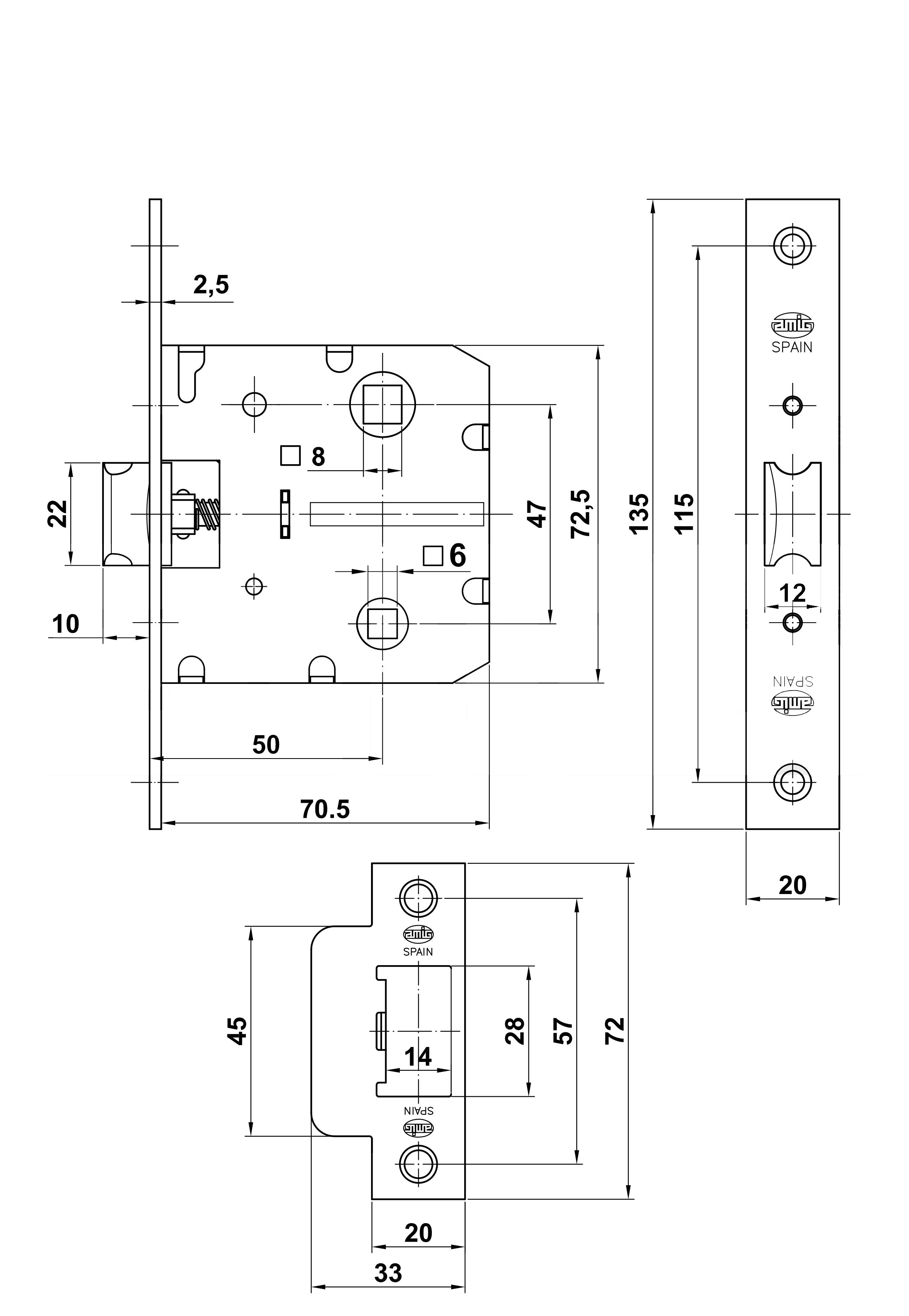 PICAPORTE UNIFIC RECTO 2100-45 NEGRO 4991