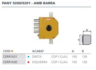 CERRADURA SOBREPONER CON VARILLAS GOLPE Y LLAVE 60/I ESMALTADA ORO 9201P