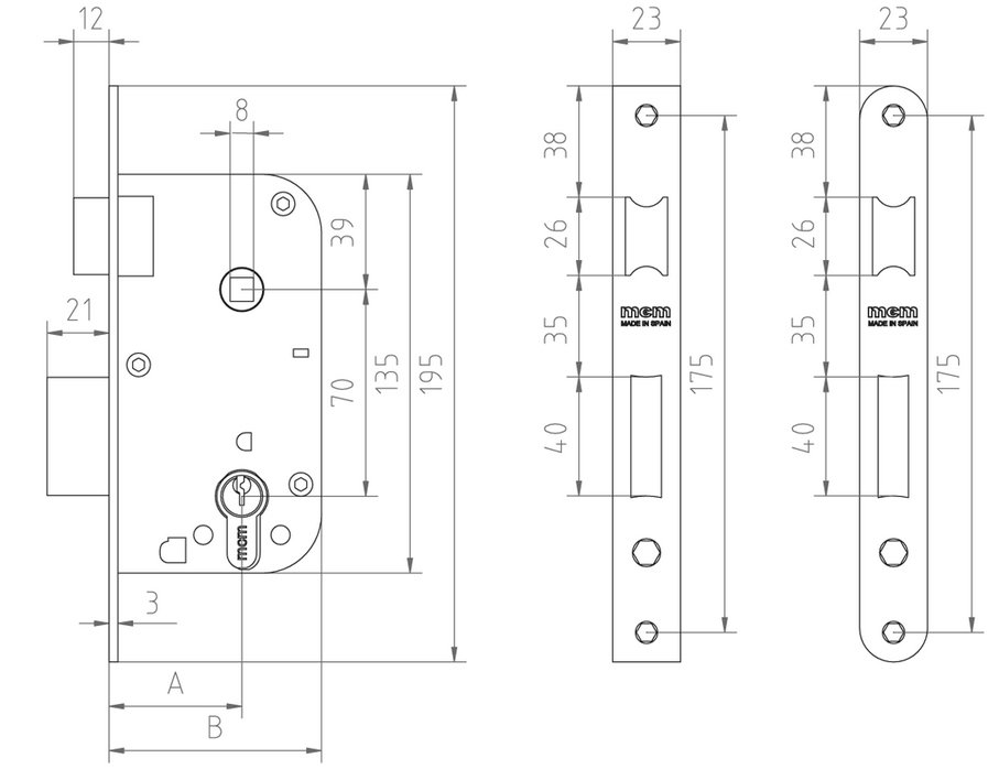 CERRADURA EMBUTIR SERIE 1300 1301 LATONADO 50 1301-250A311