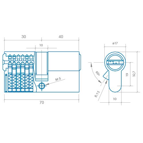 CILINDRO DS15 CROMO MATE LLAVE PUNTOS 30-40 1003271