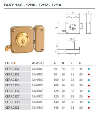 CERRADURA SOBREPONER 12- 8 D 12-8 DER.