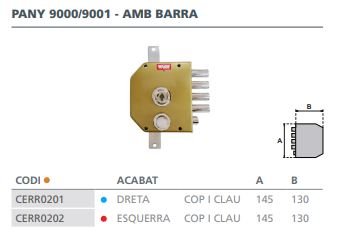 CERRADURA SOBREPONER CON VARILLAS GOLPE Y LLAVE 60/I ESMALTADA ORO 9001P
