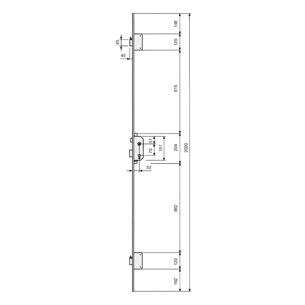 CERRADURA SEGURIDAD EMBUTIR 3 PUNTOS TLPN/30-40 LARGO DORADO TLPN367LE