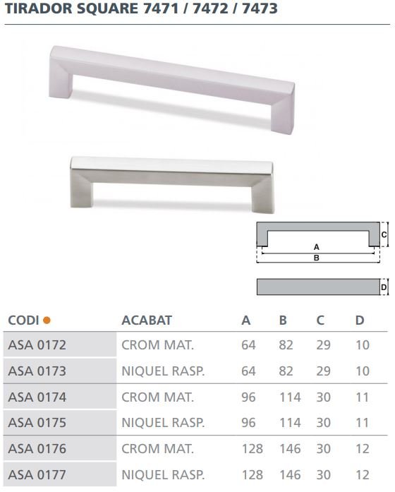 TIRADOR METALICO 128 MM CROMO MATE 7471800