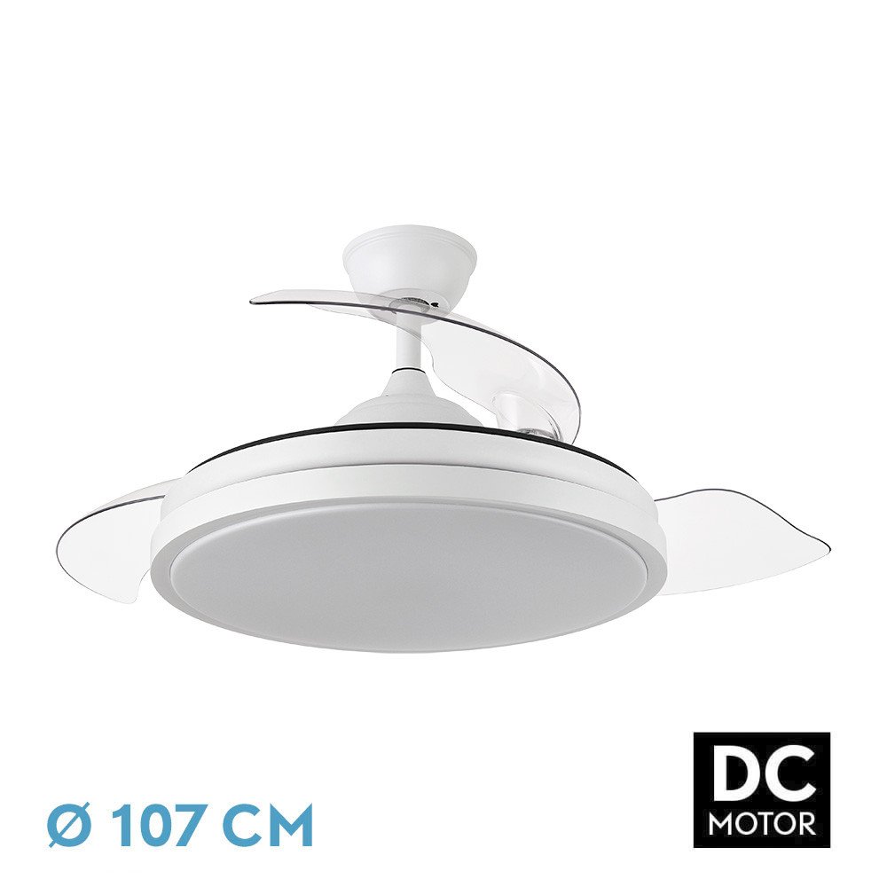 VENTILADOR DC ESCORPION 59W BLANCO 3ASPAS DESPLEGABLES 107D 5960LM 3000-4000-6000K REMOTO+ TEMPORIZADOR+ MEMORIA