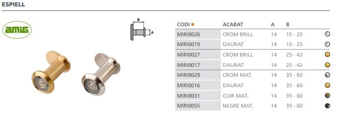 MIRILLA 160 CON TAPA MODELO 3  14 MM 35-60 CROMO MATE 7178