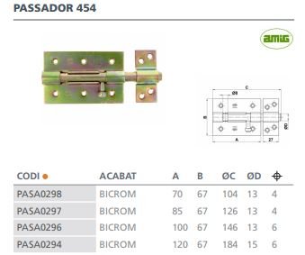 PASADOR 454 CON PORTACANDADO 85X67MM BICROMATADO 911