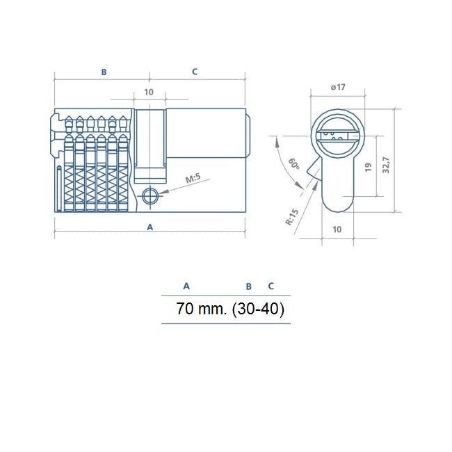 CILINDRO DS15 LATON LLAVE PUNTOS 30-40 1001271