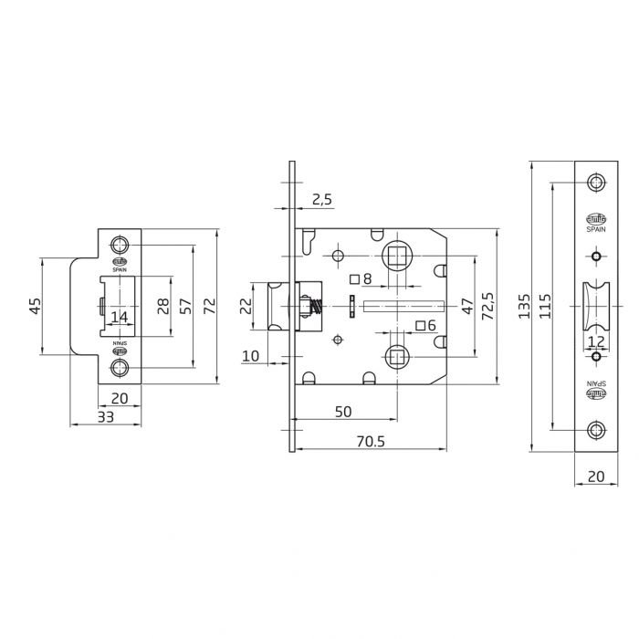 PICAPORTE C/CONDEMNA 2100 A.INOX 18/8