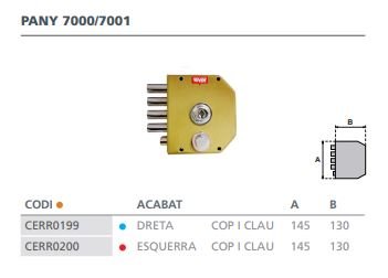 CERRADURA SOBREPONER SIN VARILLAS GOLPE Y LLAVE 60/D ESMALTADA ORO 7000P