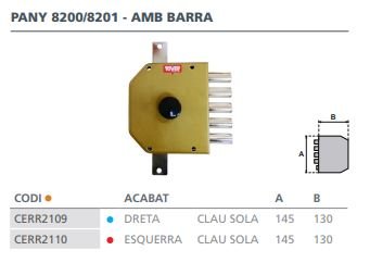 CERRADURA TOVER 8200 DER. LLAV.SOLA ORO