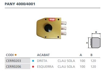 CERRADURA SOBREPONER SIN VARILLAS LLAVE SOLA 60/D ESMALTADA ORO 4000P