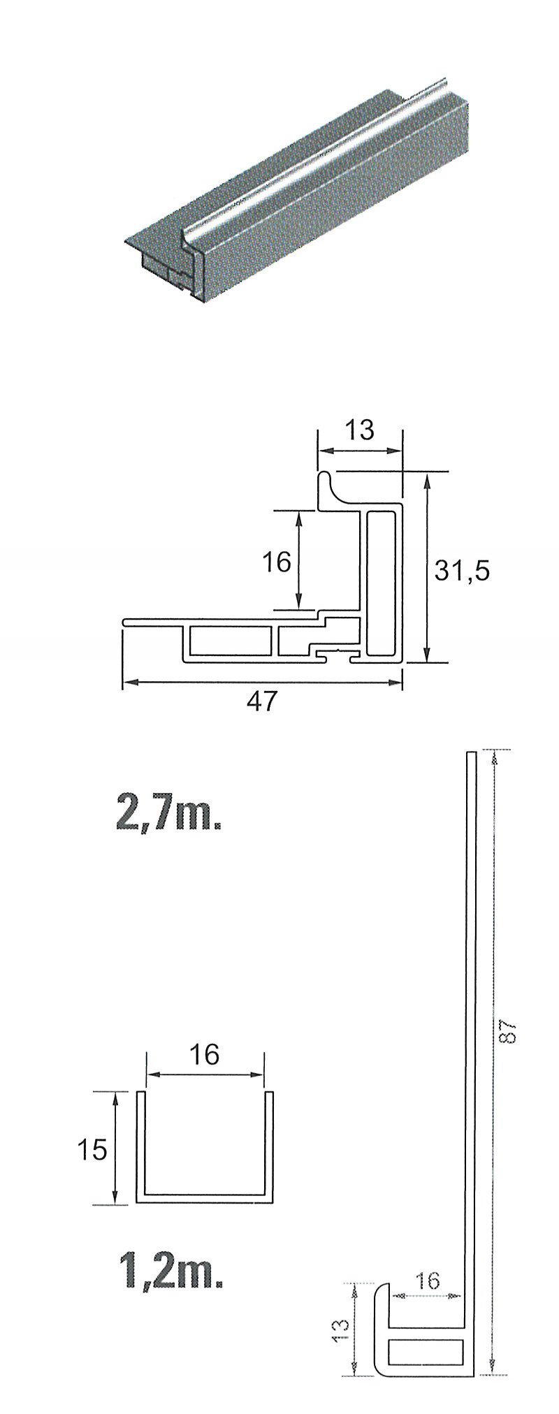 PUERTA KIT MINS-16 PLATA 2,7 MTS