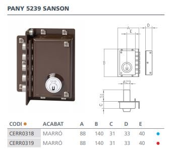 CERRADURA SEGURIDAD CGS SANSON 5239 IZQUIERDA MARRON 5239 IZQ.