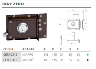CERRADURA SANSON 231-12 D 231 DER.