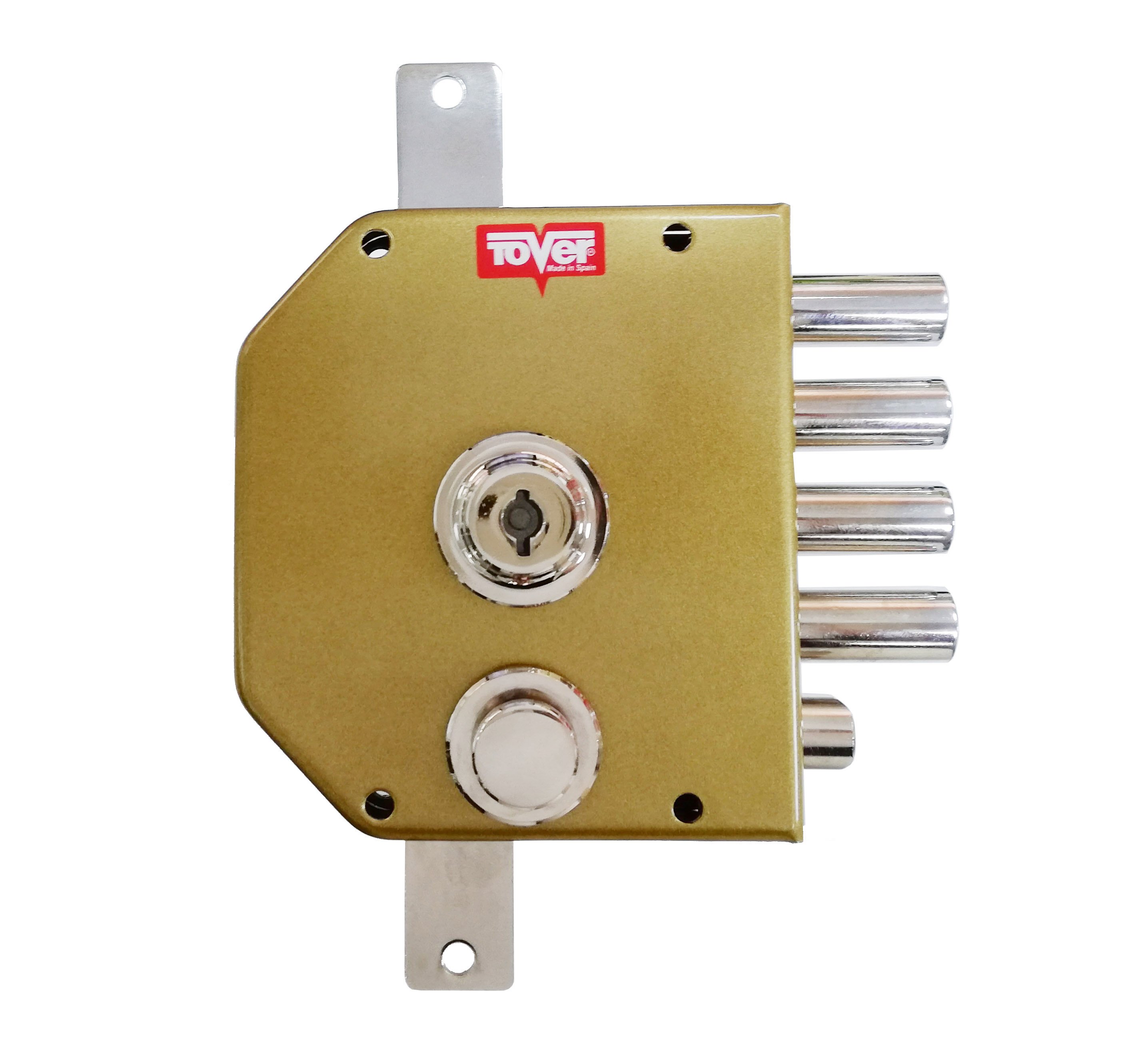 CERRADURA SOBREPONER CON VARILLAS GOLPE Y LLAVE 60/I ESMALTADA ORO 9001P