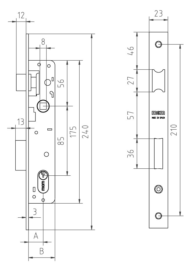 CERRADURA METALICA 1550-21 ENTRADA 18MM CILINDRO OVALADO INOX 1550-21