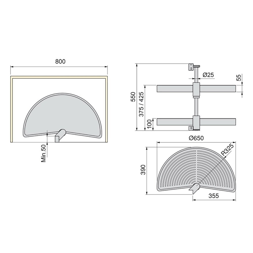 JUEGO BANDEJA 1/2 D650MM GRIS 8929221