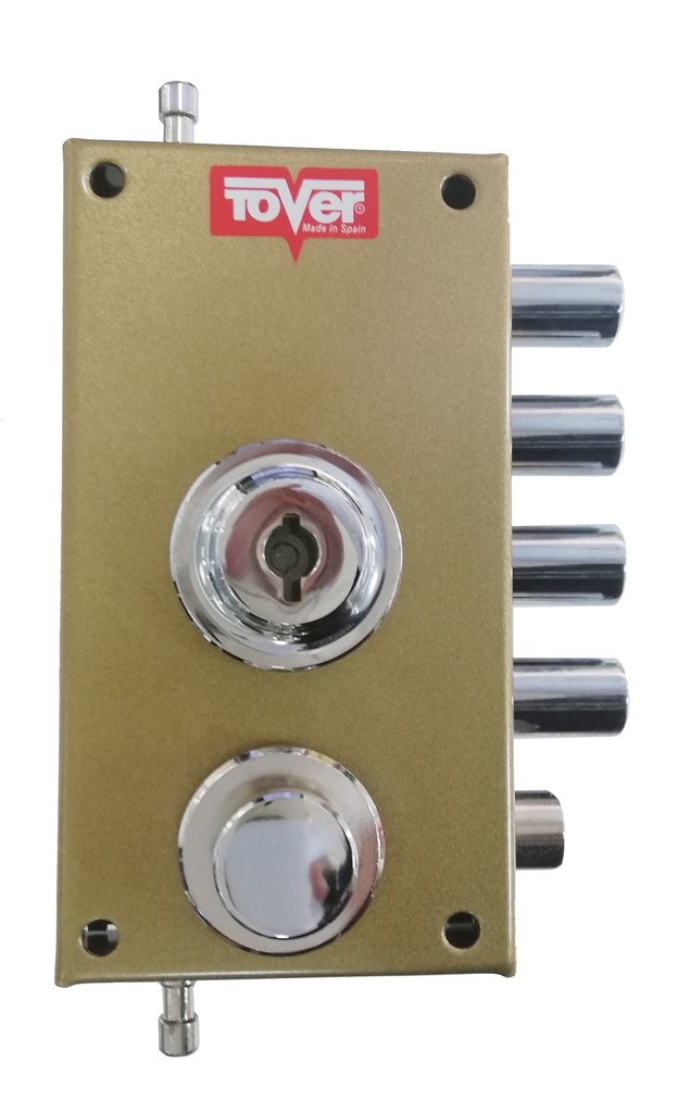 CERRADURA SOBREPONER CON VARILLAS GOLPE Y LLAVE 40/I ESMALTADA ORO 901P