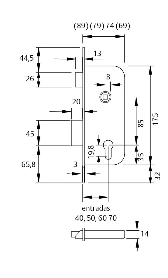 CERRADURA 2030-40 ENTRADA 40 CILINDRO 30/30MM H.LATONADO 203040HL